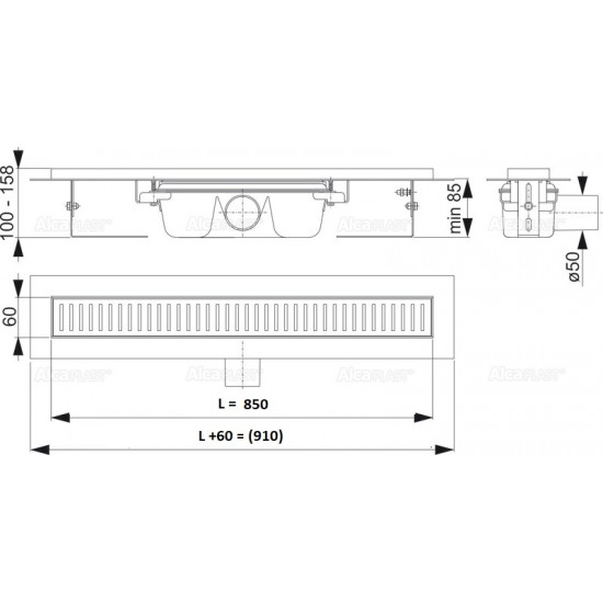 Kanaleta za tuš Alca PLAST - BUBLE (850 mm) Kanaleta za tuš