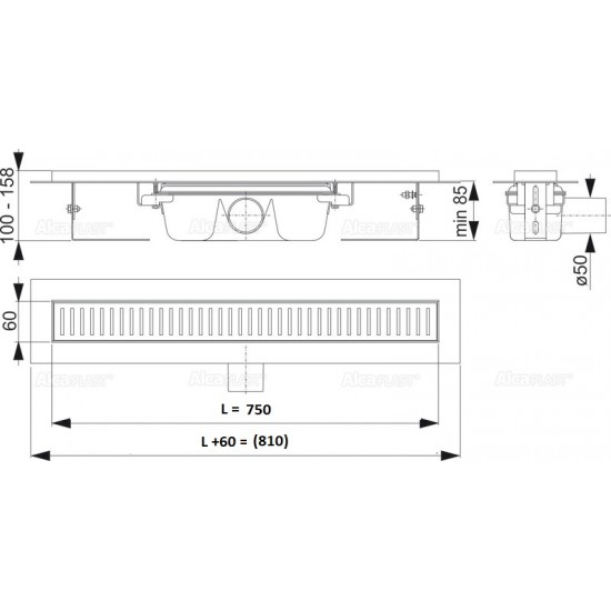 Kanaleta za tuš Alca PLAST - BUBLE (750 mm) Kanaleta za tuš
