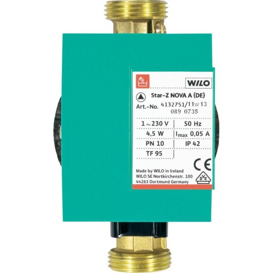 WILO obtočna črpalka za pitno vodo Star Z NOVA A s krogličnim zapornim in protipovratnim ventilom z navojem G1/2'' Wilo obtočne črpalke WILO obtočna črpalka za pitno vodo Star Z NOVA A s krogličnim zapornim in protipovratnim ventilom z navojem G1/2'' Wilo obtočne črpalke