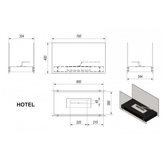 Kratki Bio HOTEL črni Bio kamini