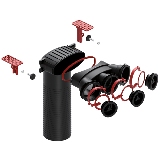 System Aria končna komora odvod fi 125 mm za priklop 3 cevi fi 75 s tesnili L=320 mm, art. 95791 System Aria končna komora odvod fi 125 mm za priklop 3 cevi fi 75 s tesnili L=320 mm, art. 95791