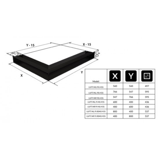 Zračnik za kamin Luft kotni beli 90x766x547 LUFT/NL/90/45S/B